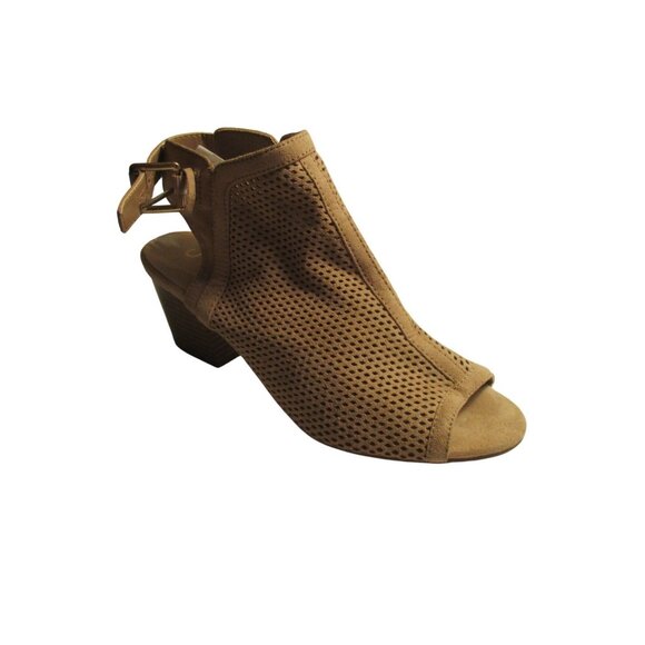 *UNISA Tan Beige Pumps Suede Waffle Peep Toe Ankle Strap - Size 7.5M - Picture 1 of 8